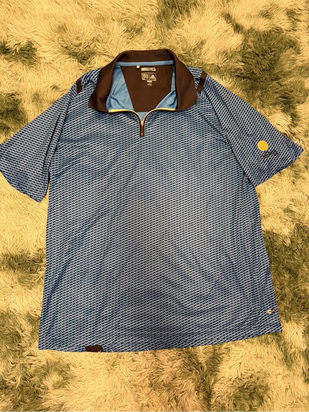 adidas Blue Short-Sleeve Half-Zip Golf Polo with Contrast Collar